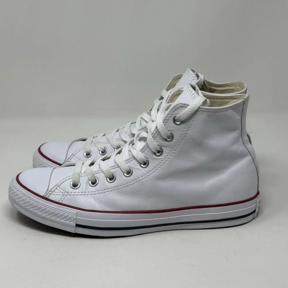 Converse All Star Chuck Taylor Mens 8.5 White Leather High Top Retro Shoes - Picture 3 of 14